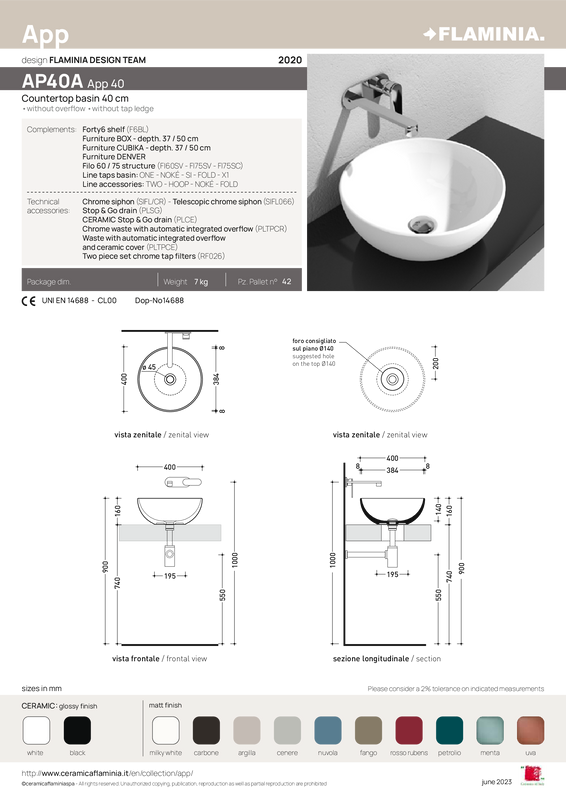 FLAMINIA APP LAVABO DA APPOGGIO 40
