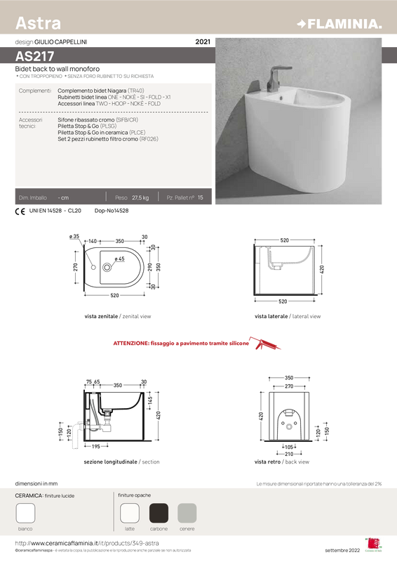 FLAMINIA ASTRA BIDET A PAVIMENTO