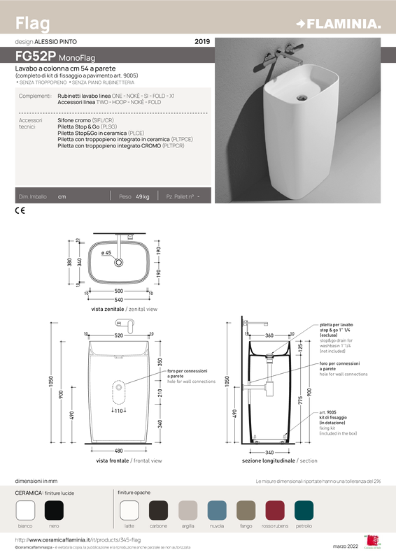 FLAMINIA MONOFLAG LAVABO FREESTANDING A PARETE
