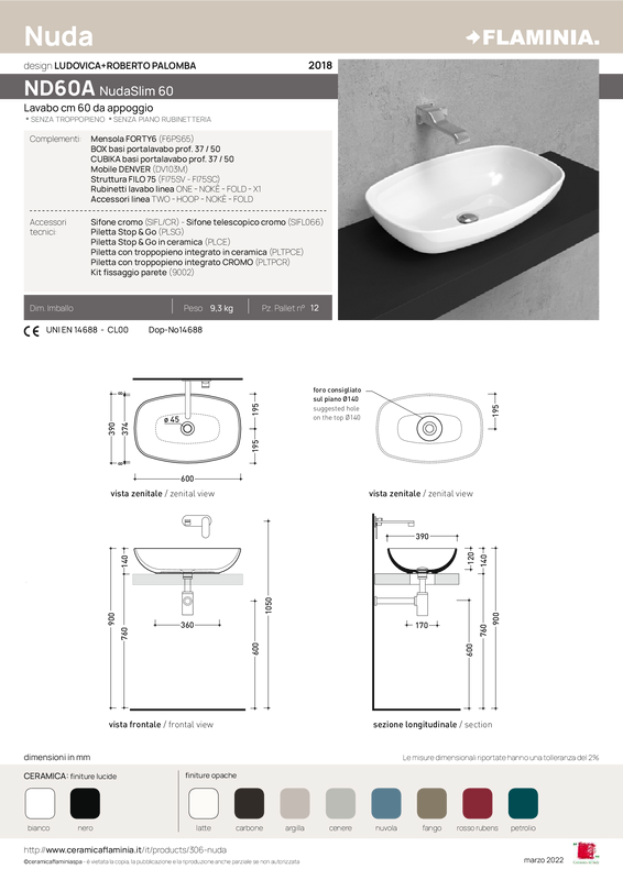 FLAMINIA NUDASLIM 60 COUNTERTOP BASIN