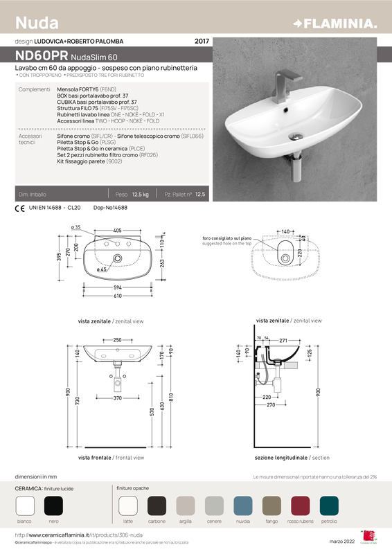 FLAMINIA NUDASLIM 60 COUNTERTOP-WALL-MOUNTED WASHBASIN