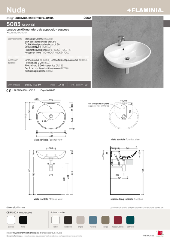 FLAMINIA NUDA 60 COUNTERTOP-WALL-MOUNTED BASIN