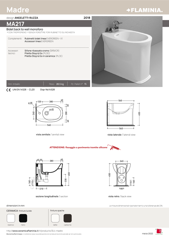 FLAMINIA MADRE BIDET A PAVIMENTO