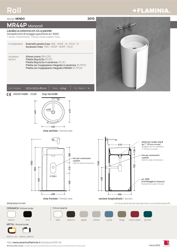 FLAMINIA MONOROLL WALL-MOUNTED FREESTANDING WASHBASIN