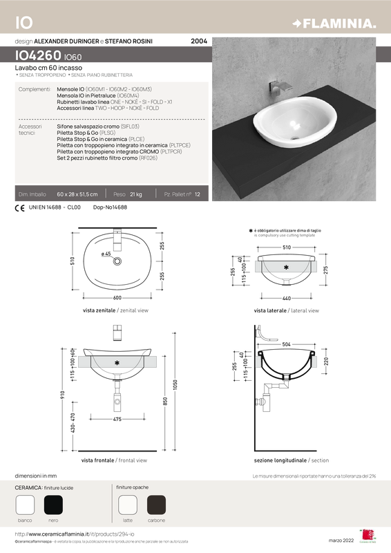 FLAMINIA IO 60 RECESSED BASIN
