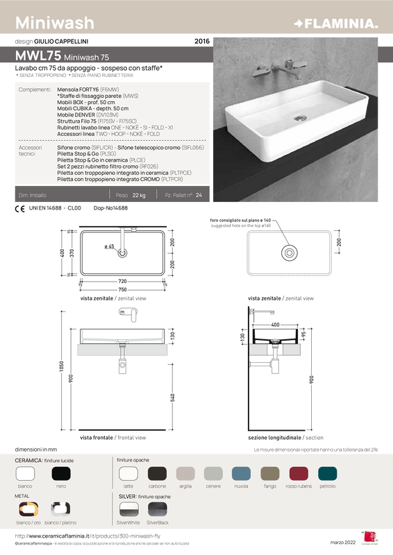 FLAMINIA MINIWASH 75 COUNTERTOP BASIN