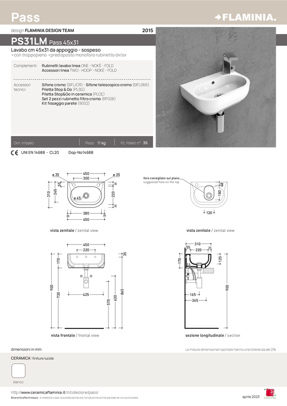 FLAMINIA PASS COUNTERTOP-WALL BASIN