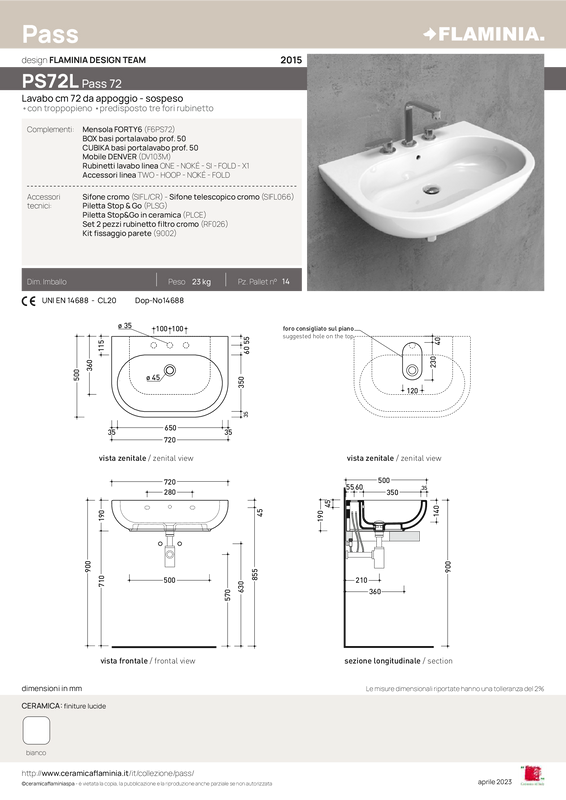 FLAMINIA PASS 72 COUNTERTOP/WALL-MOUNTED BASIN
