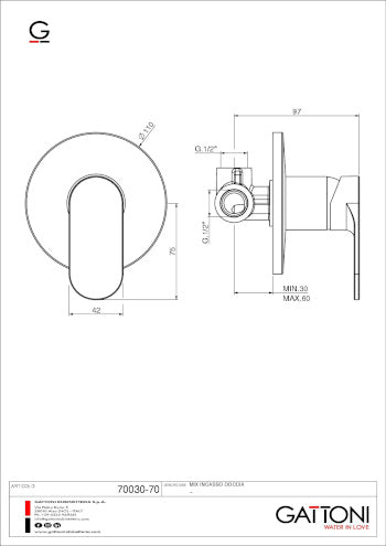 GATTONI RUBINETTERIA H2OMIX 7000 MIX INCASSO DOCCIA