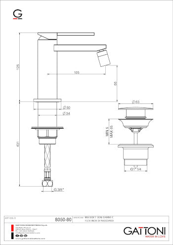 GATTONI RUBINETTERIA COLOR MIX BIDET MONOCOMANDO CON PILETTA