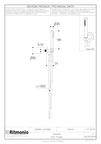RITMONIO ROUND HAND SHOWER WITH HOSE AND WALL OUTLET WITH HAND SHOWER HOLDER