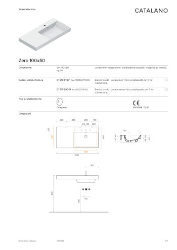 CATALANO LAVABO ZERO 100 BACINO DESTRO